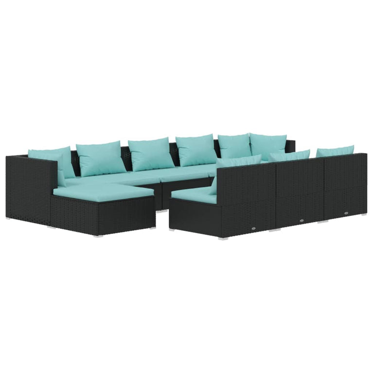 10-delige Loungeset met kussens poly rattan zwart MeubelReus