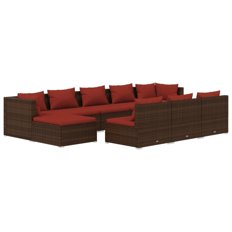 10-delige Loungeset met kussens poly rattan bruin MeubelReus