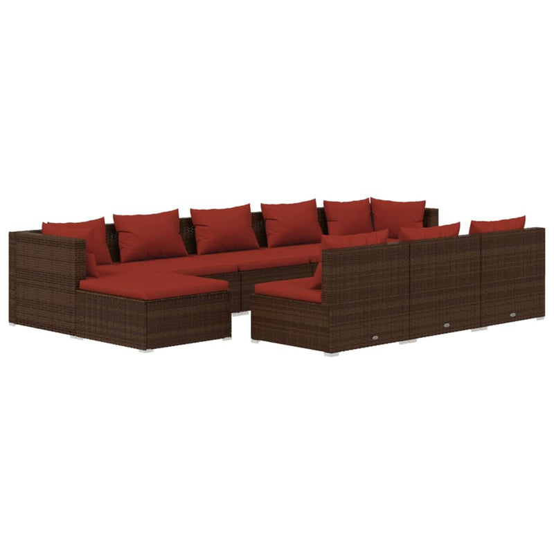 10-delige Loungeset met kussens poly rattan bruin MeubelReus