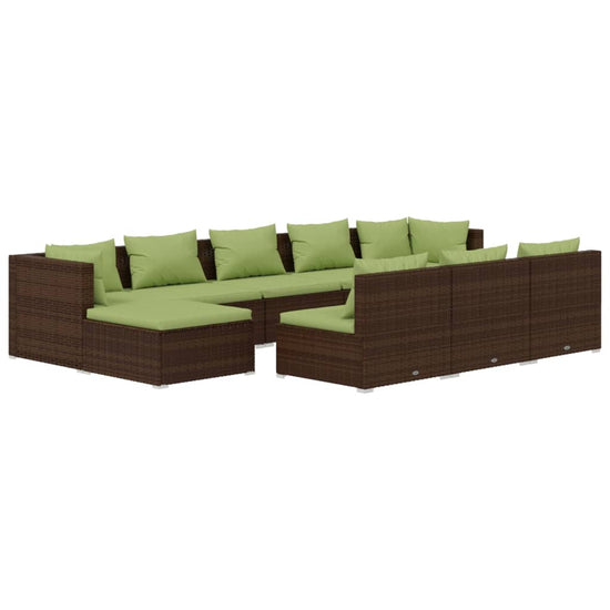 10-delige Loungeset met kussens poly rattan bruin MeubelReus