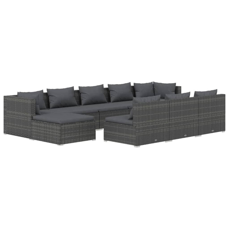 10-delige Loungeset met kussens poly rattan grijs MeubelReus