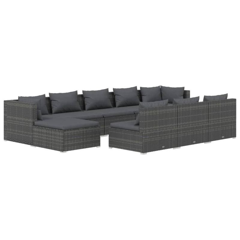 10-delige Loungeset met kussens poly rattan grijs MeubelReus