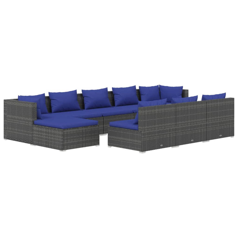 10-delige Loungeset met kussens poly rattan grijs MeubelReus
