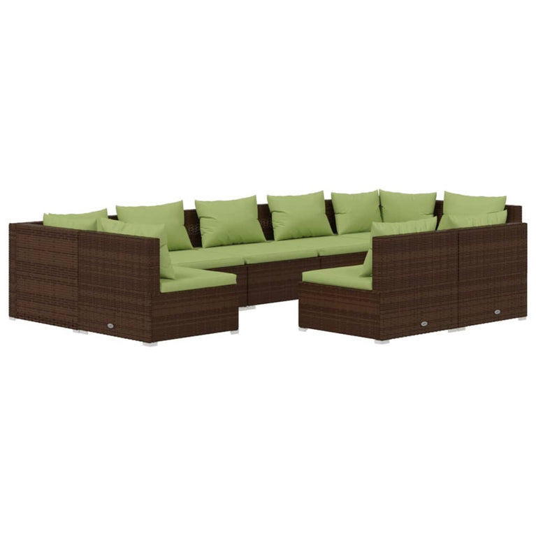 9-delige Loungeset met kussens poly rattan bruin MeubelReus