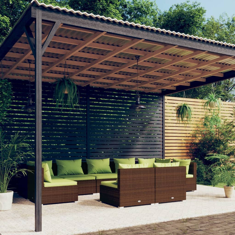 9-delige Loungeset met kussens poly rattan bruin MeubelReus