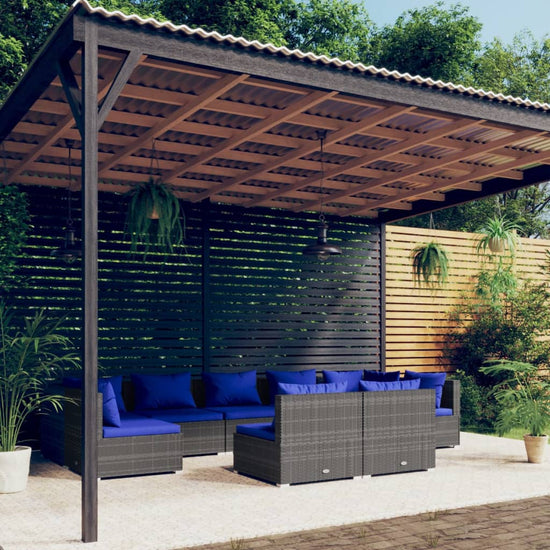 9-delige Loungeset met kussens poly rattan grijs MeubelReus