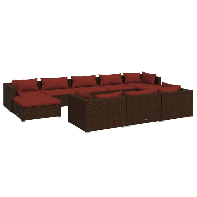 10-delige Loungeset met kussens poly rattan bruin MeubelReus