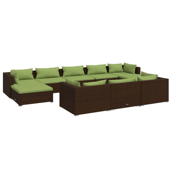 10-delige Loungeset met kussens poly rattan bruin MeubelReus