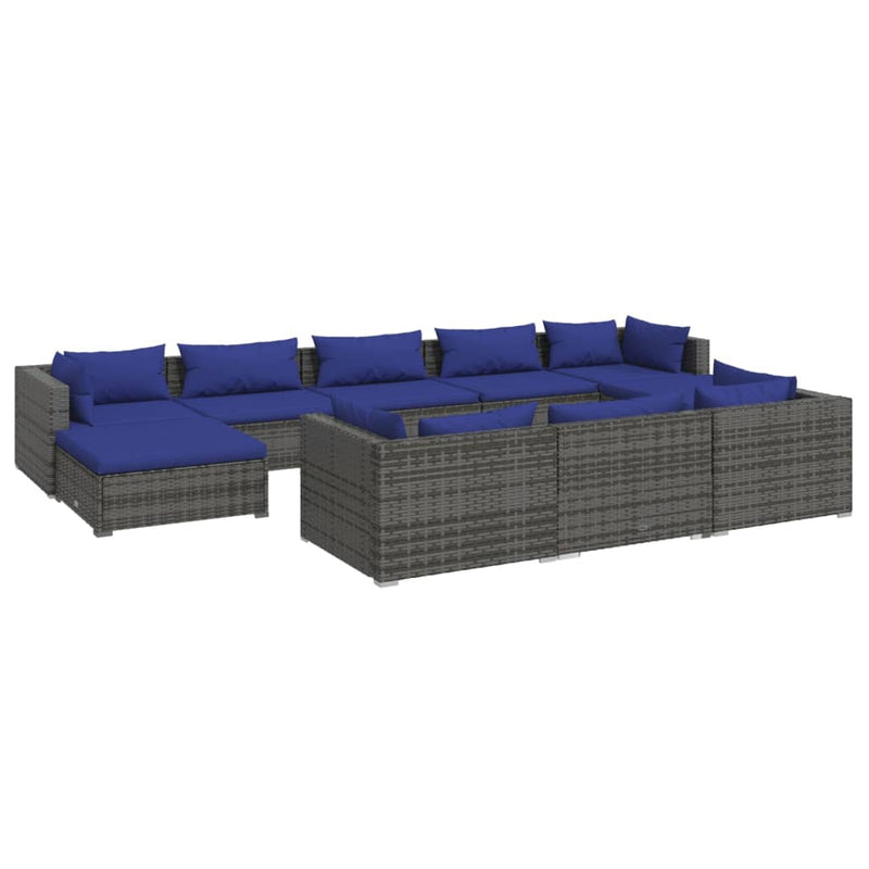 10-delige Loungeset met kussens poly rattan grijs MeubelReus