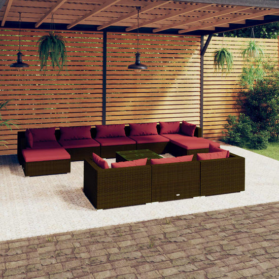 11-delige Loungeset met kussens poly rattan bruin MeubelReus