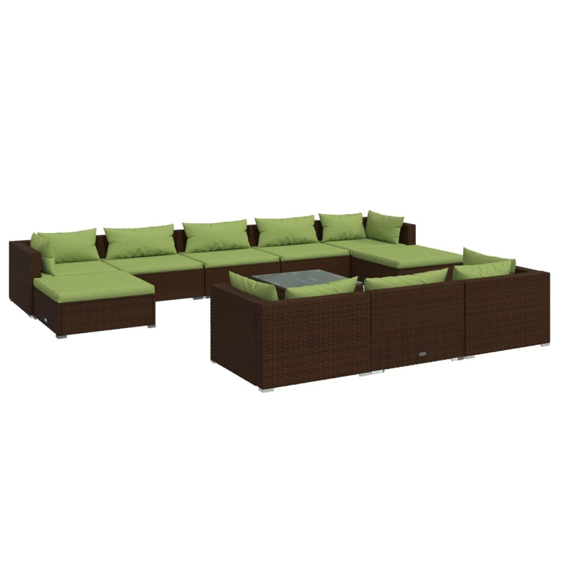 11-delige Loungeset met kussens poly rattan bruin MeubelReus