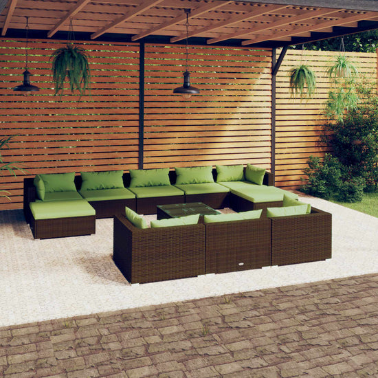 11-delige Loungeset met kussens poly rattan bruin MeubelReus