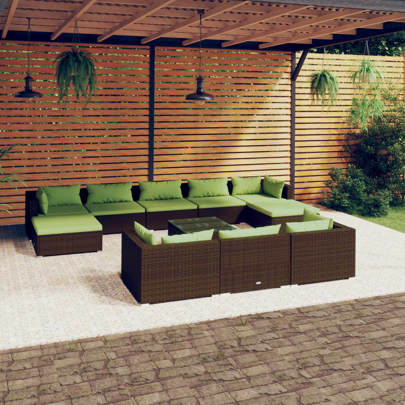 11-delige Loungeset met kussens poly rattan bruin MeubelReus