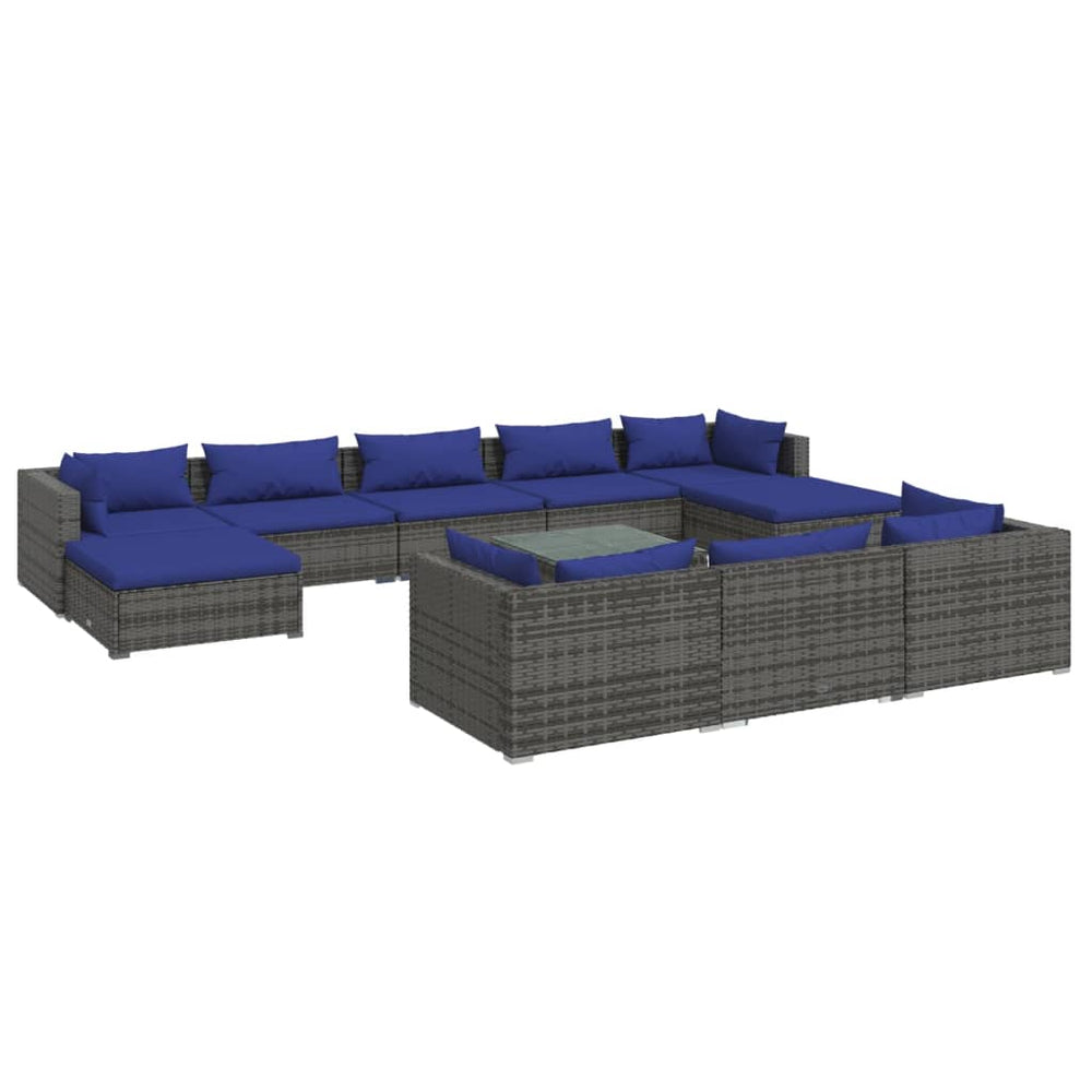 11-delige Loungeset met kussens poly rattan grijs MeubelReus