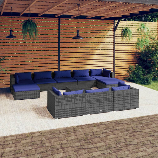 11-delige Loungeset met kussens poly rattan grijs MeubelReus