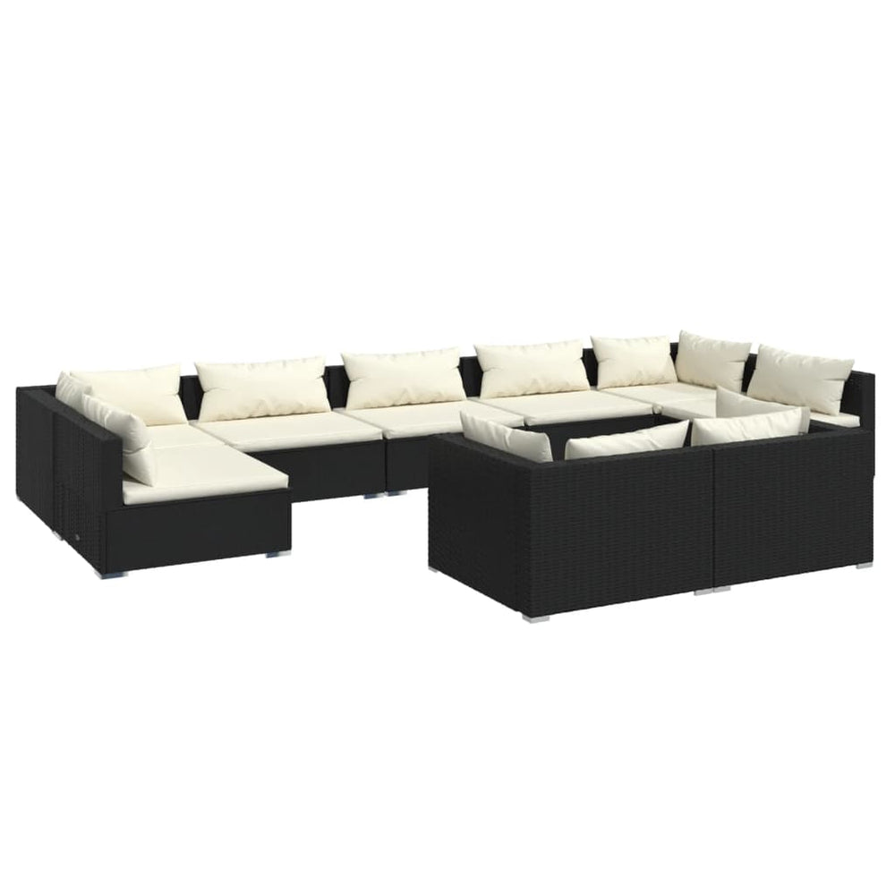 9-delige Loungeset met kussens poly rattan zwart MeubelReus