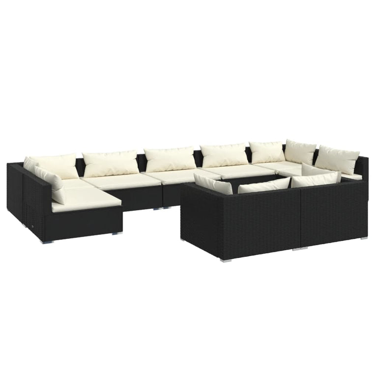 9-delige Loungeset met kussens poly rattan zwart MeubelReus