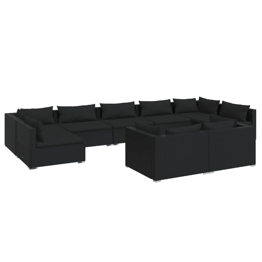 9-delige Loungeset met kussens poly rattan zwart MeubelReus