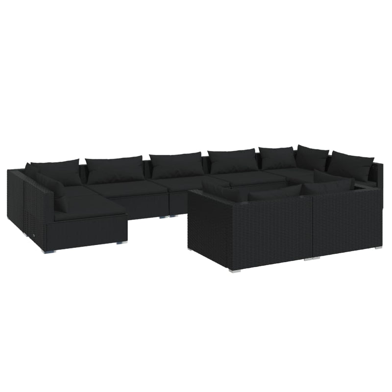 9-delige Loungeset met kussens poly rattan zwart MeubelReus
