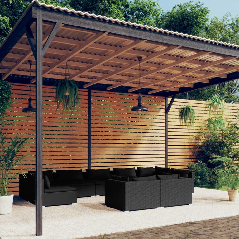 9-delige Loungeset met kussens poly rattan zwart MeubelReus