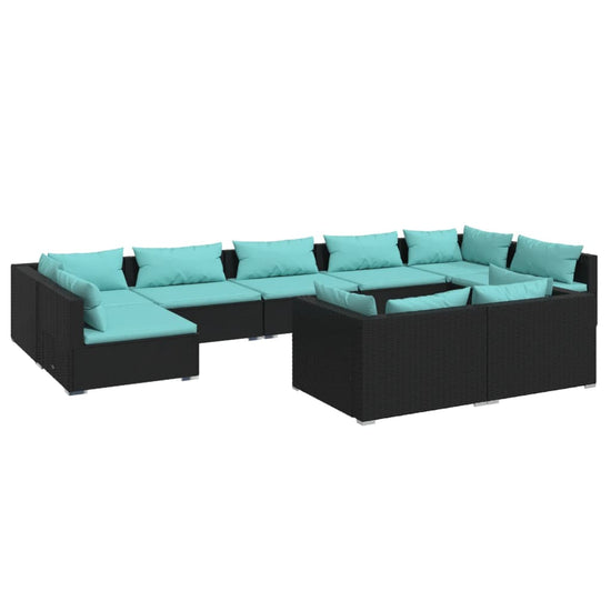 9-delige Loungeset met kussens poly rattan zwart MeubelReus