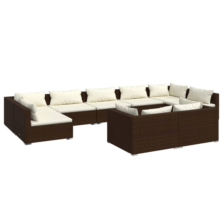 9-delige Loungeset met kussens poly rattan bruin MeubelReus