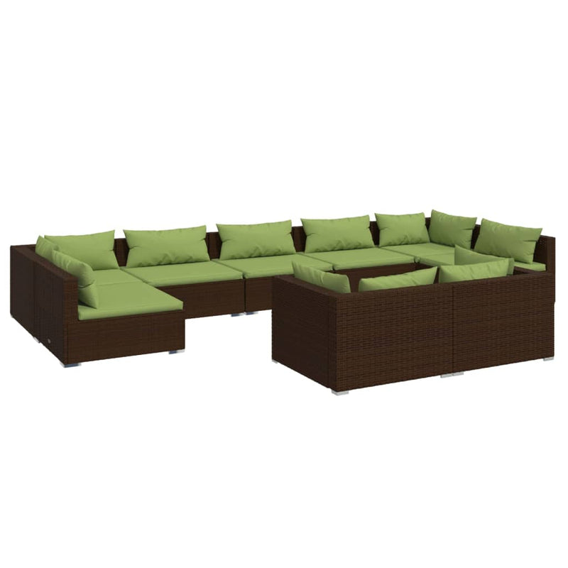 9-delige Loungeset met kussens poly rattan bruin MeubelReus