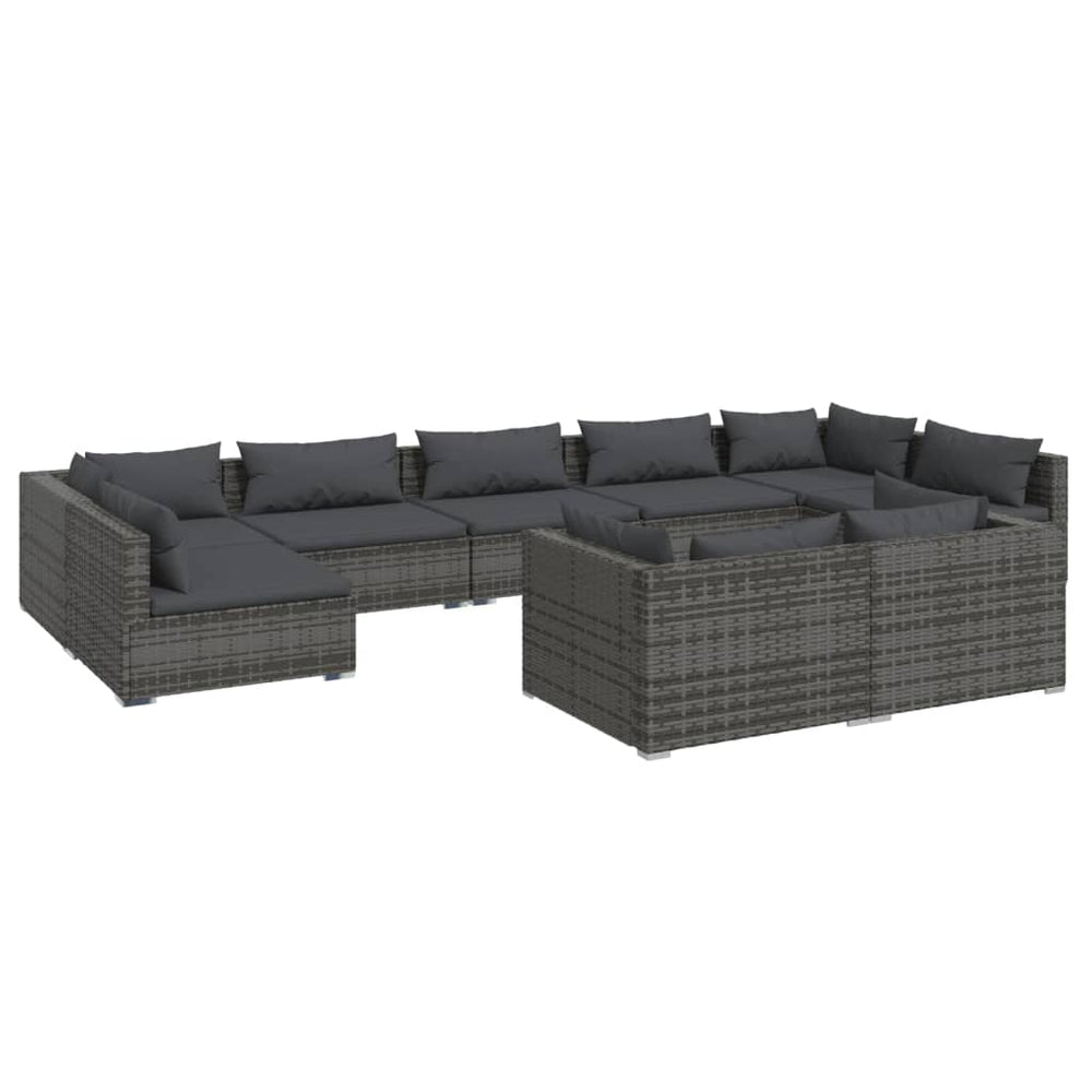9-delige Loungeset met kussens poly rattan grijs MeubelReus