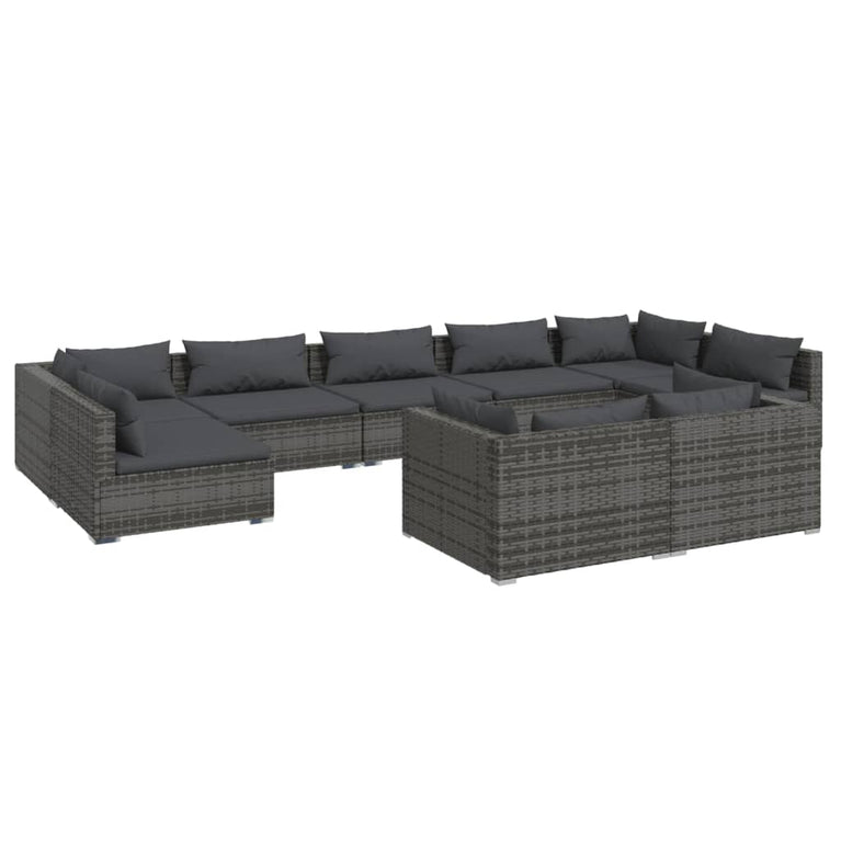 9-delige Loungeset met kussens poly rattan grijs MeubelReus