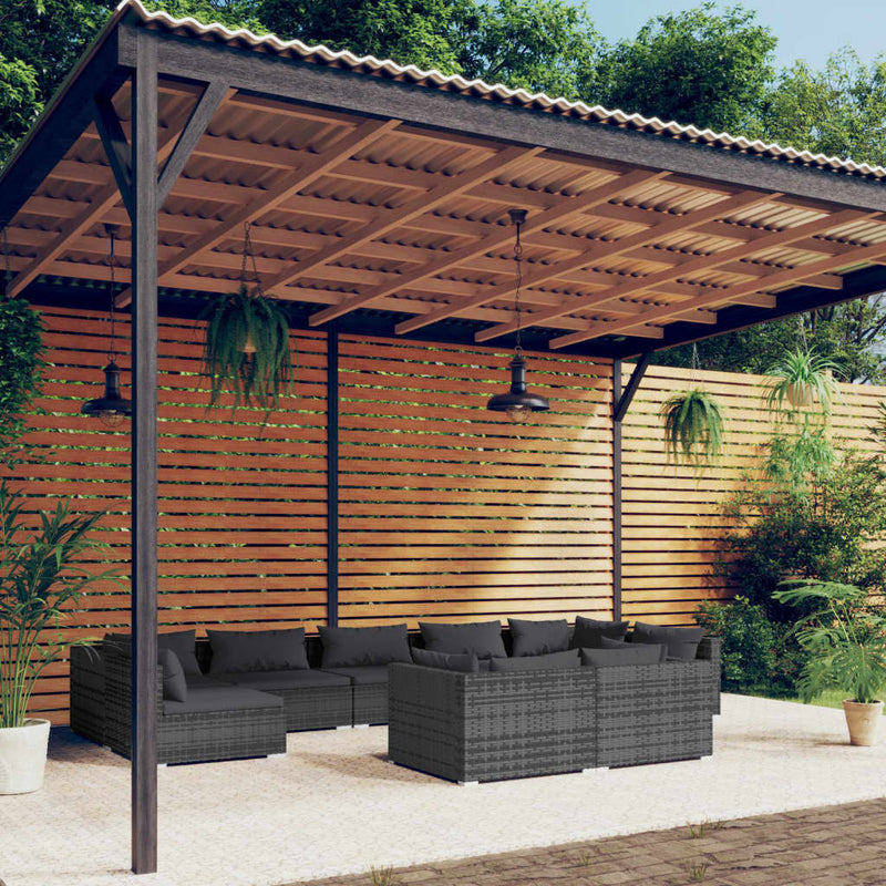9-delige Loungeset met kussens poly rattan grijs MeubelReus