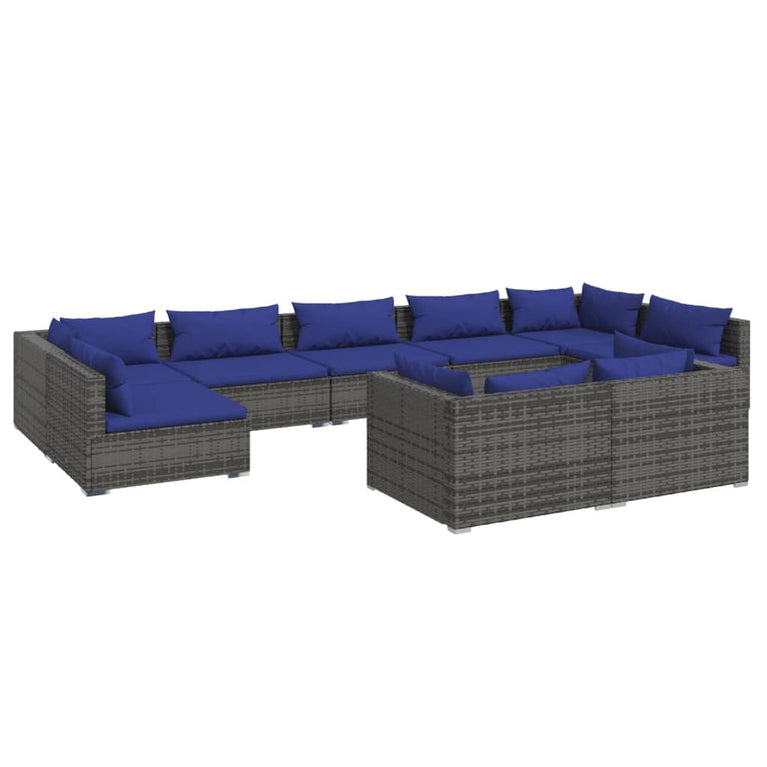 9-delige Loungeset met kussens poly rattan grijs MeubelReus