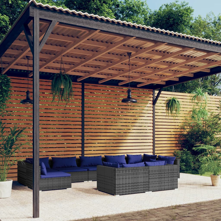 9-delige Loungeset met kussens poly rattan grijs MeubelReus