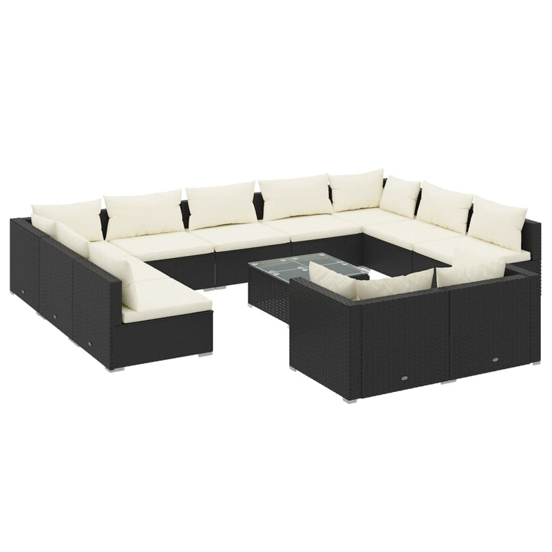 12-delige Loungeset met kussens poly rattan zwart