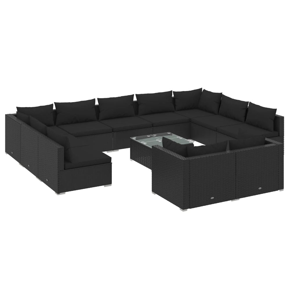 12-delige Loungeset met kussens poly rattan zwart MeubelReus