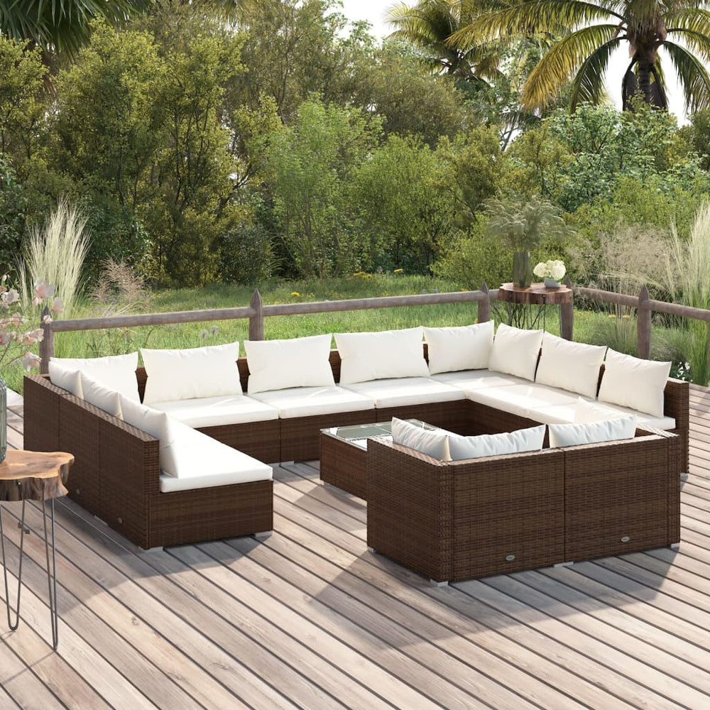 12-delige Loungeset met kussens poly rattan bruin MeubelReus