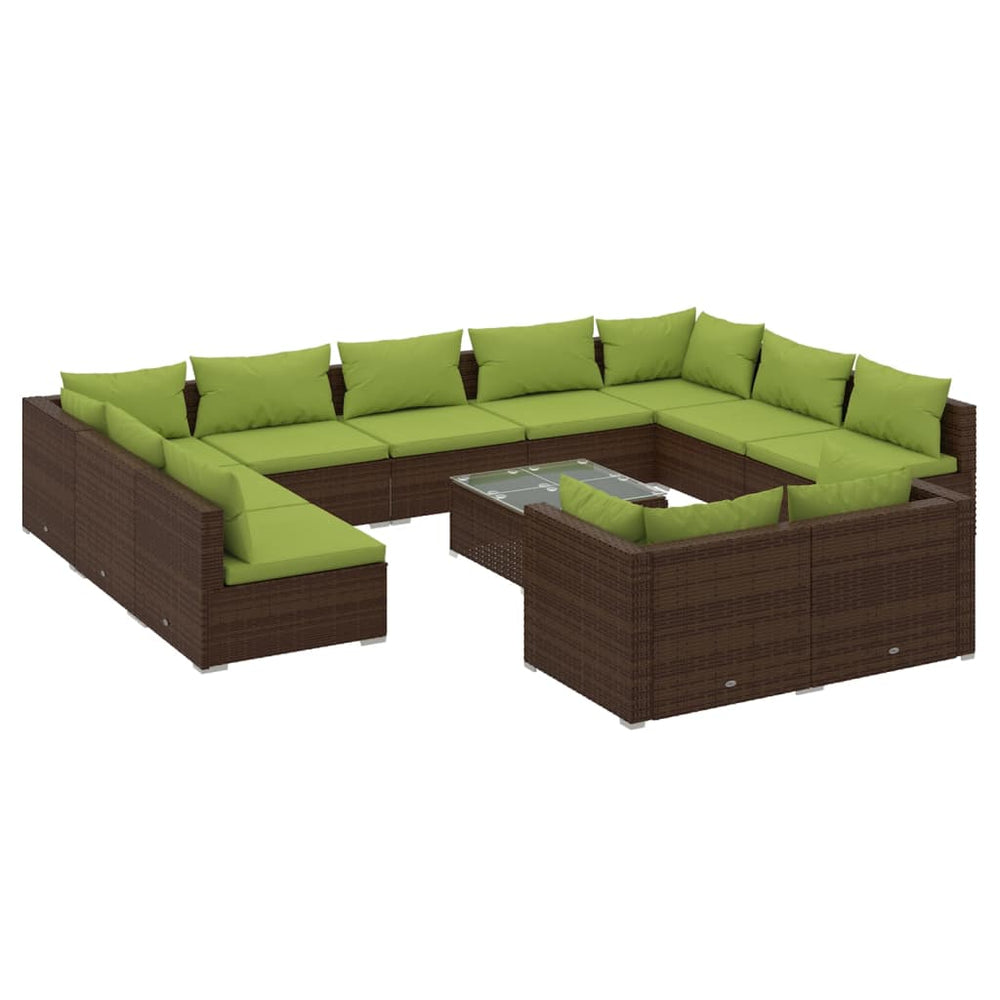 12-delige Loungeset met kussens poly rattan bruin MeubelReus