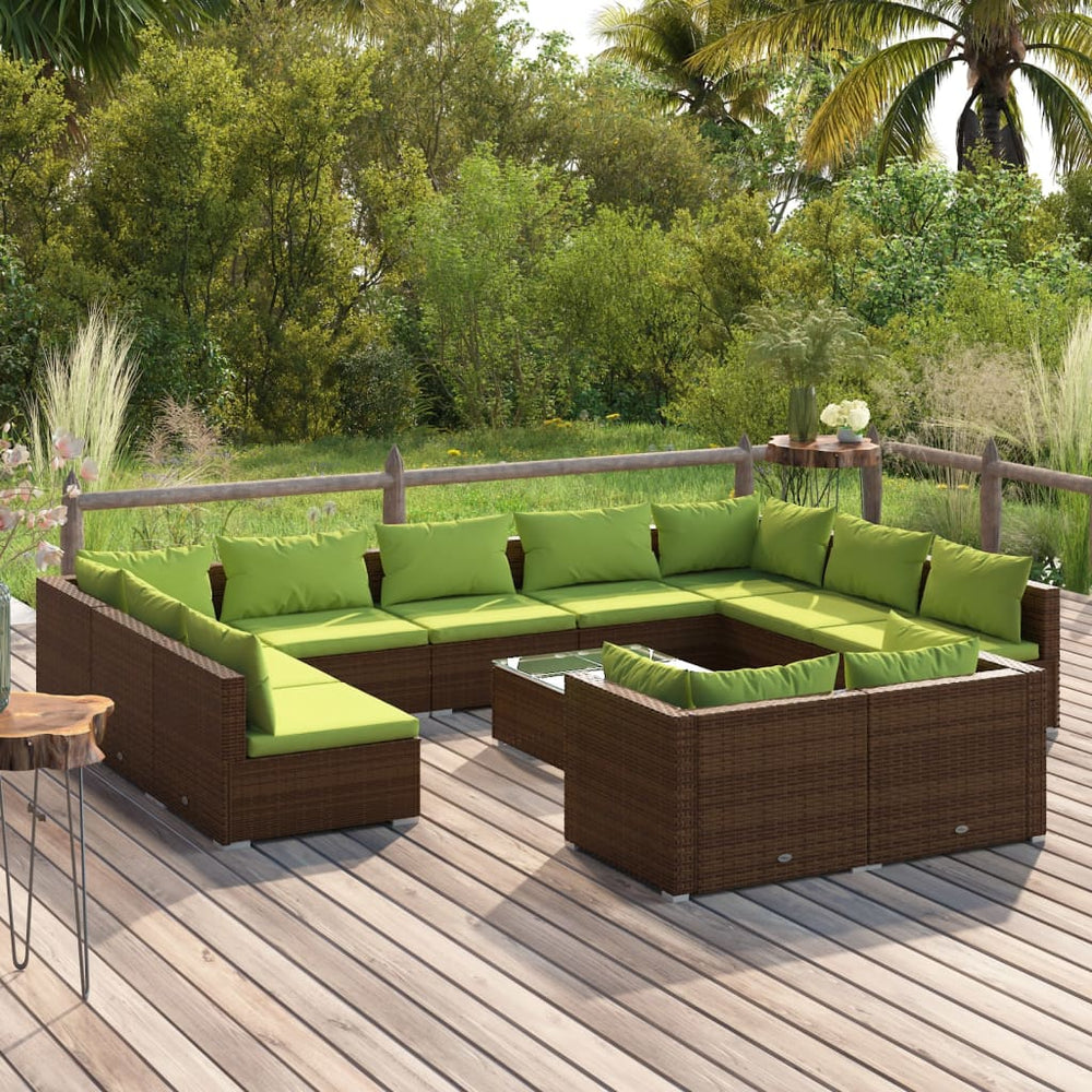 12-delige Loungeset met kussens poly rattan bruin MeubelReus