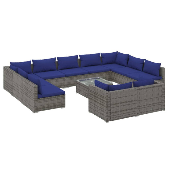 12-delige Loungeset met kussens poly rattan grijs MeubelReus