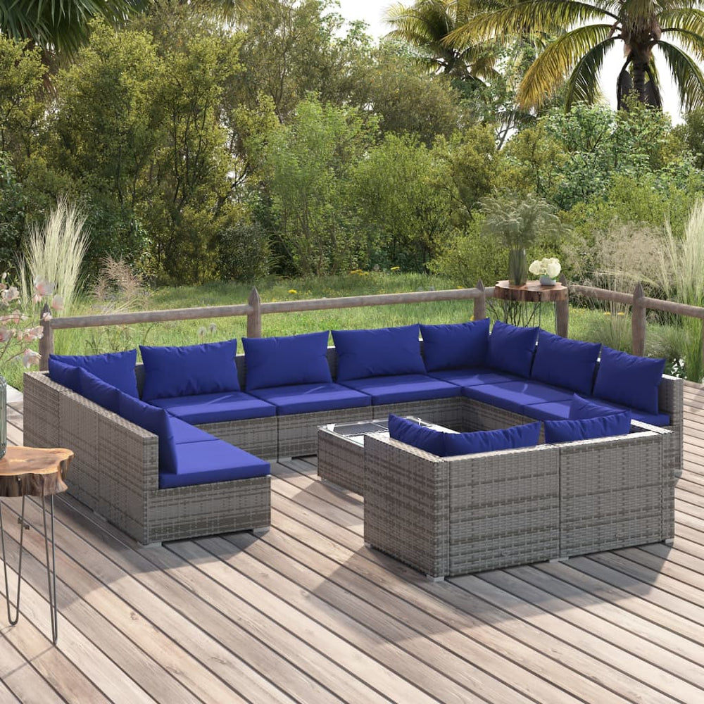 12-delige Loungeset met kussens poly rattan grijs MeubelReus
