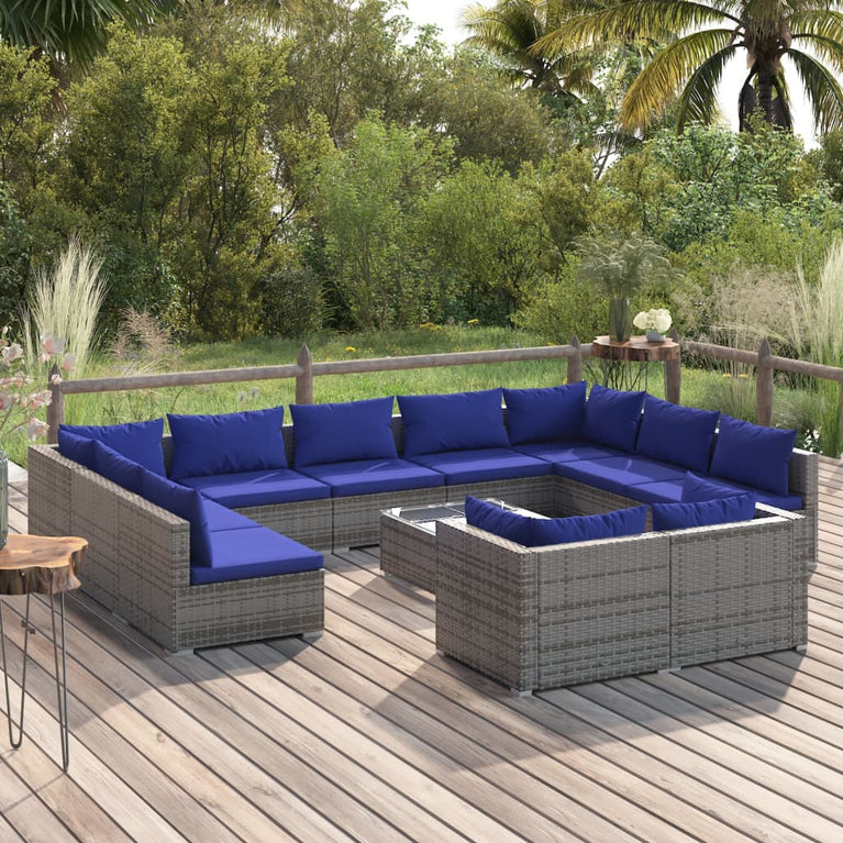 12-delige Loungeset met kussens poly rattan grijs MeubelReus