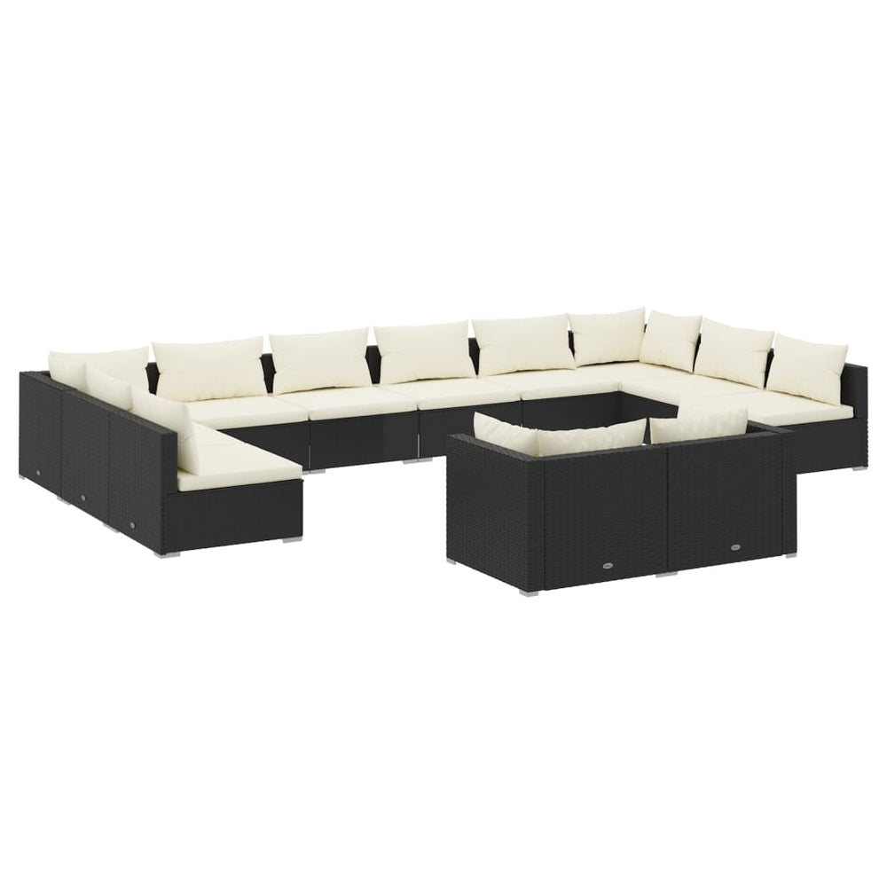 12-delige Loungeset met kussens poly rattan zwart MeubelReus