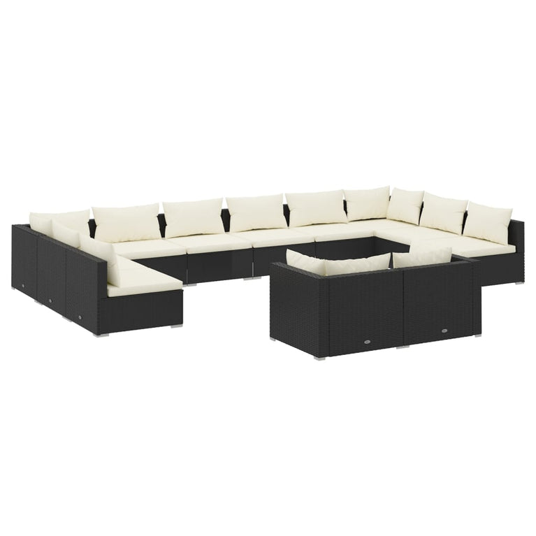 12-delige Loungeset met kussens poly rattan zwart MeubelReus