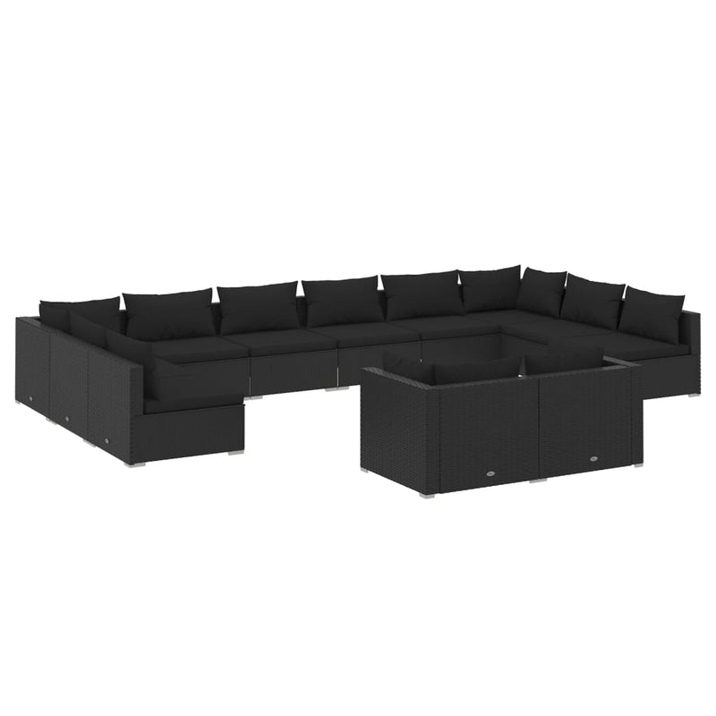 12-delige Loungeset met kussens poly rattan zwart MeubelReus