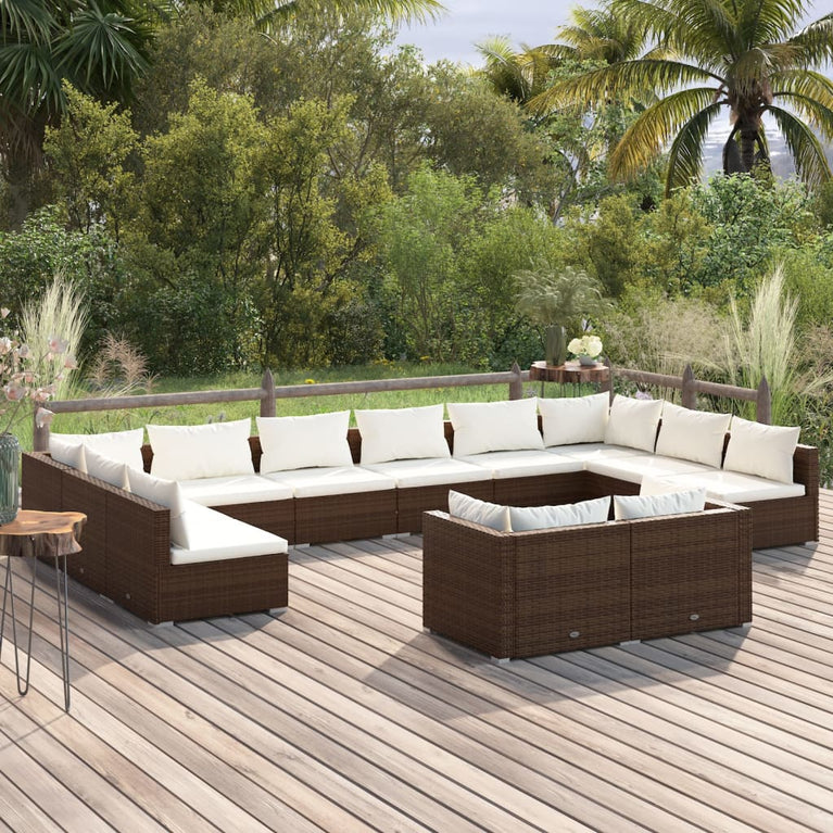 12-delige Loungeset met kussens poly rattan bruin MeubelReus