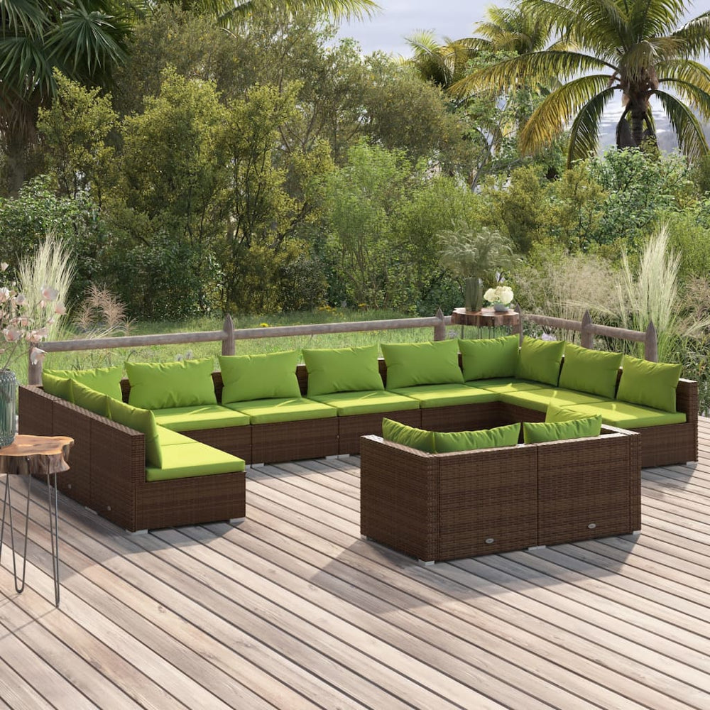 12-delige Loungeset met kussens poly rattan bruin MeubelReus
