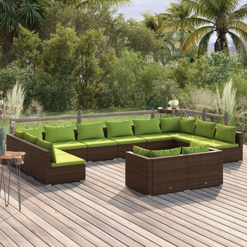12-delige Loungeset met kussens poly rattan bruin MeubelReus