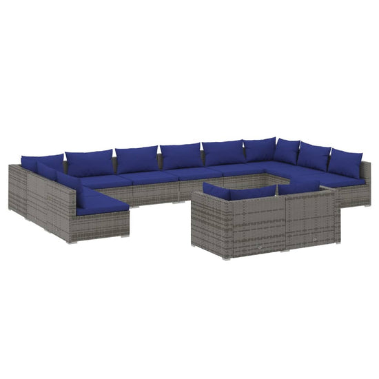12-delige Loungeset met kussens poly rattan grijs MeubelReus