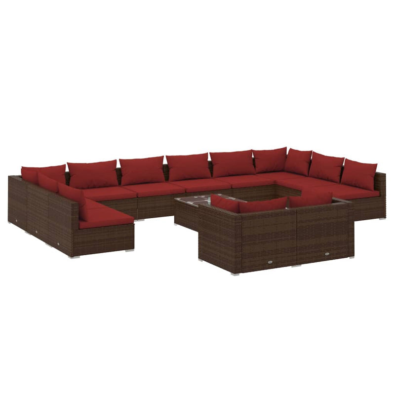 13-delige Loungeset met kussens poly rattan bruin