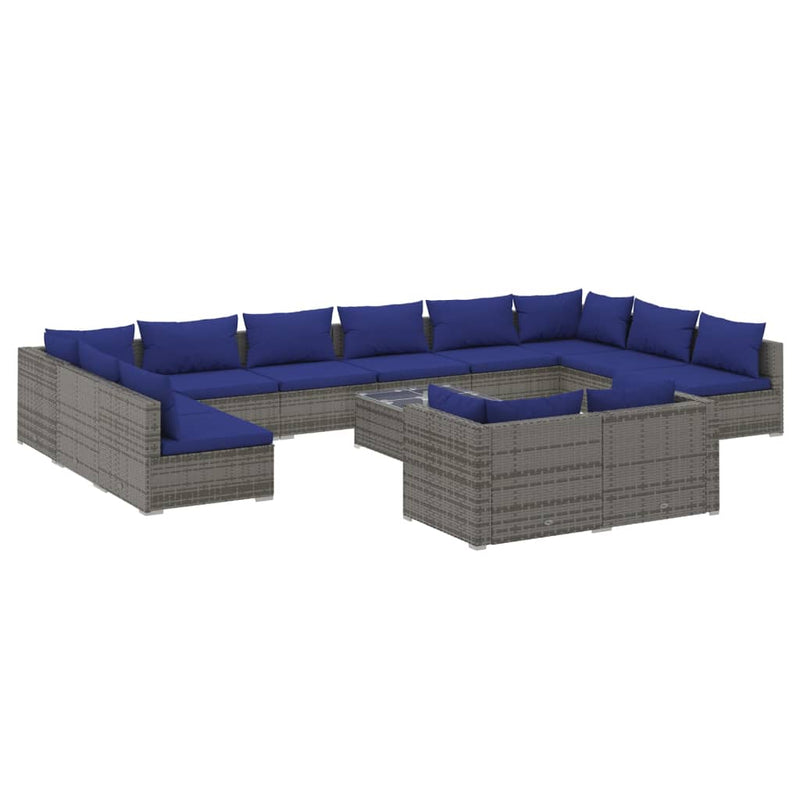 13-delige Loungeset met kussens poly rattan grijs