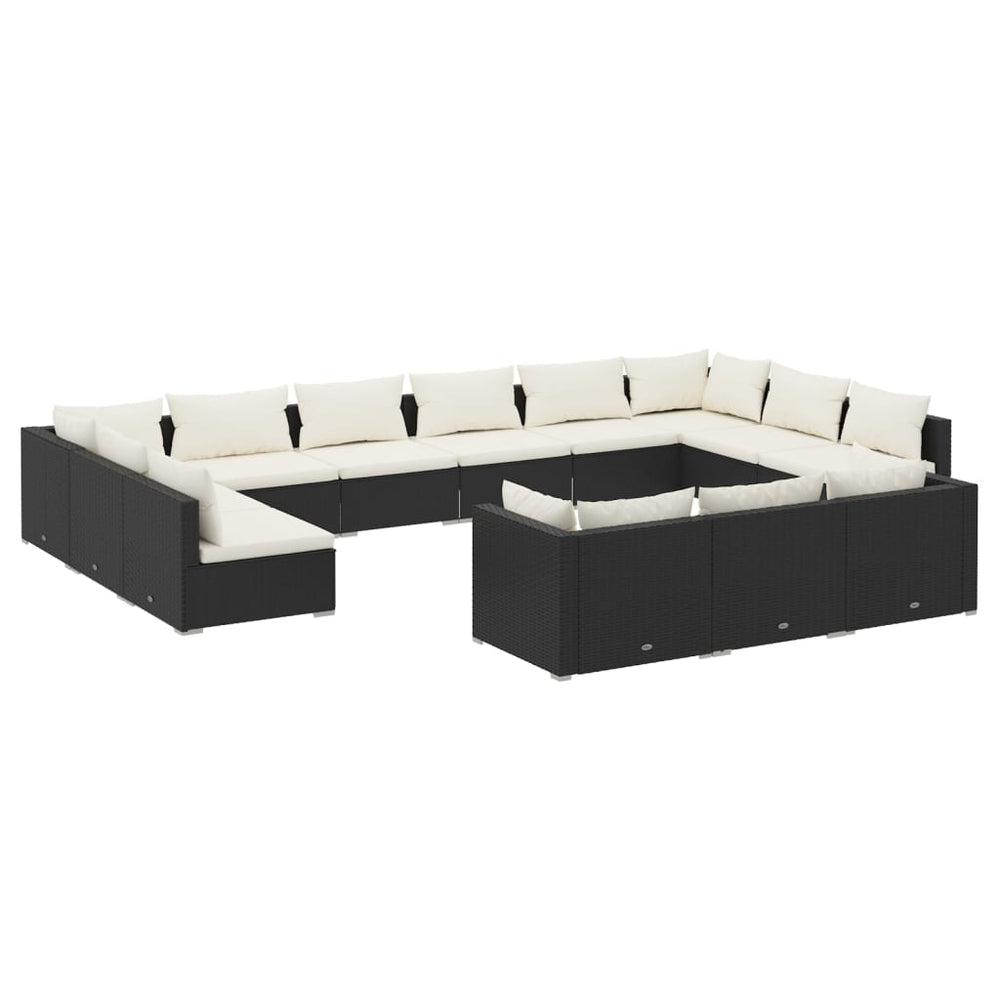 13-delige Loungeset met kussens poly rattan zwart MeubelReus